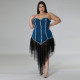 SC Plus Size Sling Denim Patchwork Mesh Midi Dress GDAM-218376