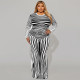 SC Plus Size Irregular Stripe Long Sleeve Maxi Dress GDAM-218368