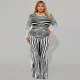 SC Plus Size Irregular Stripe Long Sleeve Maxi Dress GDAM-218368