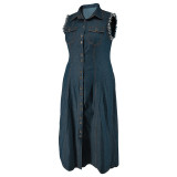 SC Plus Size Single-breasted Cardigan Denim Maxi Dress GDAM-218381