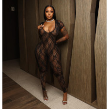 SC Lace See Through Backless Nightclub Jumpsuit QXLB-10075