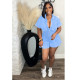 SC Print Pleated Deep V Neck Romper QXLB-10086