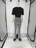 SC Tie Up T Shirts And Stripe Pants 2 Piece Set QXLB-10052