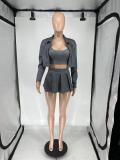 SC Solid Color Long Sleeve Vest 3 Piece Skirts Set QXLB-10076