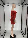 SC Mesh Splicing Off Shoulder Tops Skirt Two Piece Set QXLB-10079