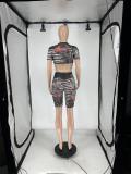 SC Mesh See-through Printed Lace-up 2 Piece Shorts Set QXLB-10077