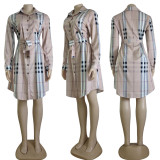 SC Print Long Sleeve Shirt Dress(With Belt) GYSF-1019
