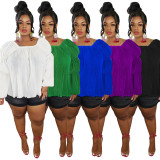 SC Plus Size O Neck Bubble Sleeve Tops WY-7098