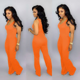 SC Sleeveless Solid Color Slim Flare Jumpsuit WY-7078