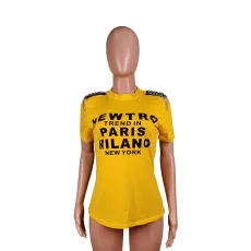SC Letter Print O Neck T Shirts WY-7093
