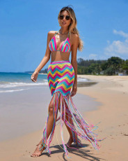 SC Crochet Wave Pattern Tassel Beach Cover-Up Skirt Set ZSD-0314