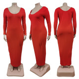 SC Plus Size Solid Color V Neck Solid Slim Maxi Dress WY-7119
