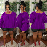 SC Plus Size O Neck Bubble Sleeve Tops WY-7098