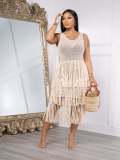 SC Knit Hand Crochet Beach Tassel Mesh Dress CM-8721