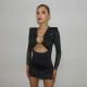 SC Long Sleeve Tie Up Mini Dress FL-YY24071