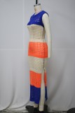 SC Color Block Knits Mesh Sleeveless Maxi Dress YS-2403
