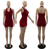 SC Sexy Backless Solid Color Mini Dress MUKF-1031