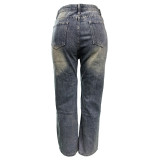 SC Fashion Holes Straight Jeans WAF-77651