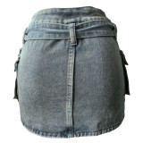 SC Fashion Washed Denim Belt Skirt WAF-77656