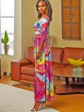SC Fashion Print Half Sleeve Tie Up Maxi Dress YUF-10080