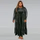 SC Plus Size PU Round Neck Long Sleeve Cake Dress GDAM-218355