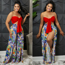 SC Fashion Wrap Chest And Print Split Pants 2 Piece Set GFYX-5815