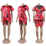 SC Fashion Print Short Sleeve Irregular Dress FSXF-530