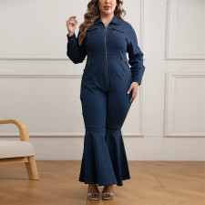 SC Plus Size Zipper Lapel Flare Jumpsuit GDAM-218330