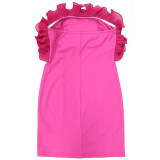 SC Off Shoulder Pleated Lace Mini Dress CYA-901134