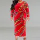 SC Plus Size Long Sleeve Print Belt Maxi Dress GDAM-218315
