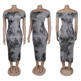 SC One Shoulder Print Sleeveless Midi Dress NY-10751