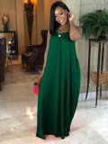 SC Solid Color Sleeveless Halter Maxi Dress AIL-273