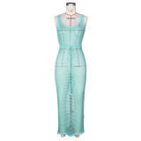 SC Lace-up Mesh Knit Beach Maxi Dress ZSD-0311