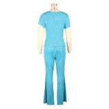 SC Casual Short Sleeve Solid Sport Two Piece Pants Set AIL-272