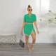 SC Casual Lapel Tops And Split Skirts 2 Piece Set FSXF-387