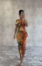 SC Multicolor Print One Shoulder Slim Midi Dress QODY-6024