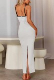SC Sexy Sling Contrast Color Slim Long Dress QODY-6025