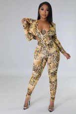 SC Leopard Print Backless Hooded Jumpsuit QODY-6010