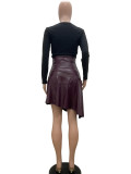 SC Irregular PU Splicing Half-body Leather Skirt QODY-6013