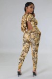 SC Leopard Print Backless Hooded Jumpsuit QODY-6010