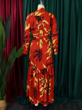 SC Fashion Print Tie Up Long Sleeve Shirt Dress GCZF-8565