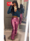 SC Metallic Glossy Small Flared Leather Pants QODY-6014