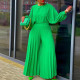 SC Solid Color Long Sleeve Loose Pleated 2 Piece Set GCZF-8531