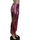 SC Metallic Glossy Small Flared Leather Pants QODY-6014