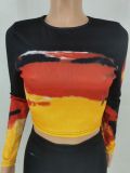 SC Print Long Sleeve T Shirt Two Piece Skirts Set GDIM-8056