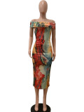 SC Multicolor Print One Shoulder Slim Midi Dress QODY-6024