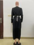 SC Long Sleeve V Neck Irregular Maxi Dress(Without Belt) QODY-6002