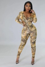 SC Leopard Print Backless Hooded Jumpsuit QODY-6010