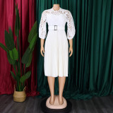 SC Lace Crochet Hollow Out Pleated Patchwork Dress GCZF-D254-C1