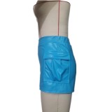 SC Fashion Pocket PU Leather Shorts GDIM-2402